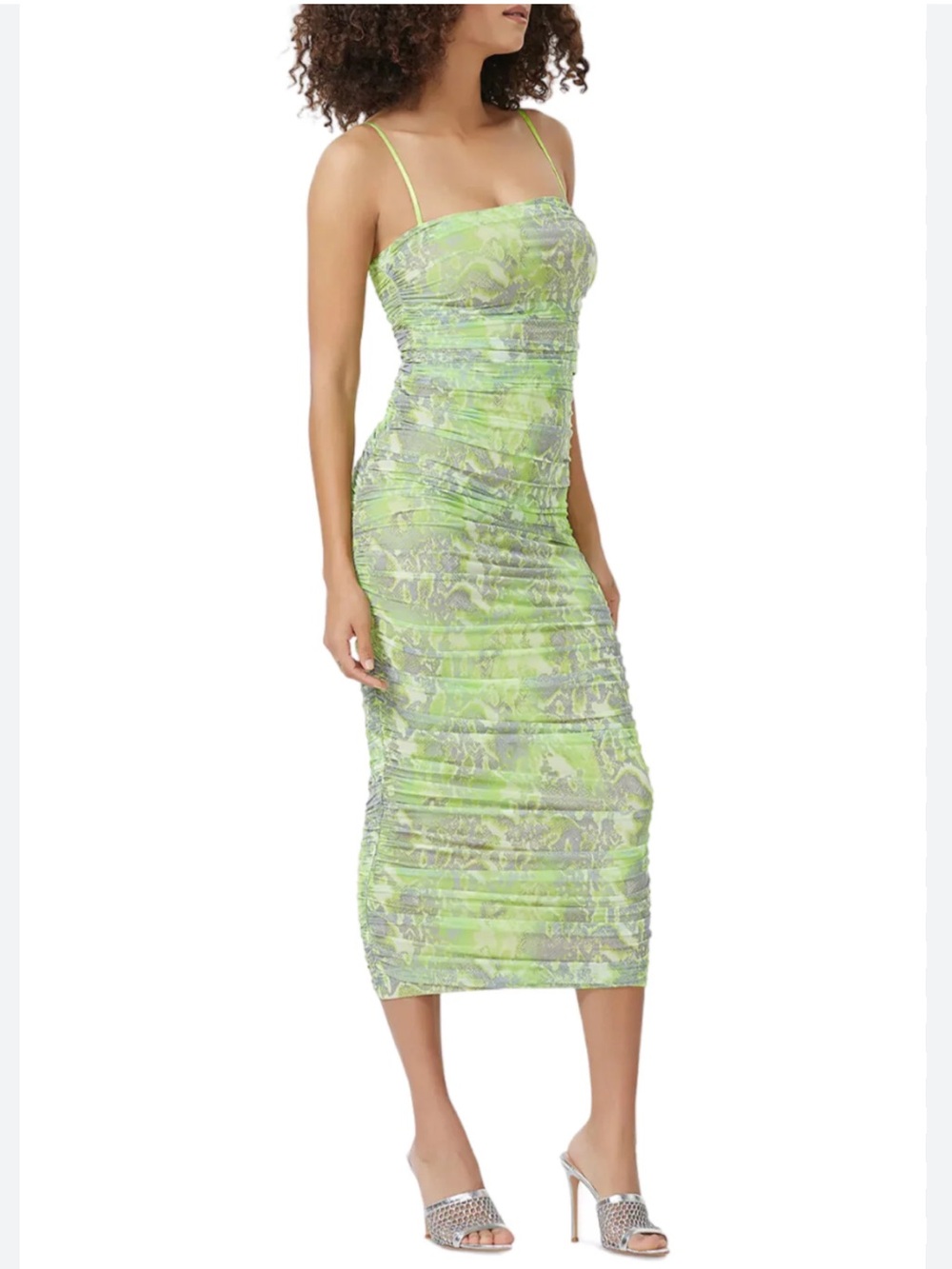 NWT AFRM Hazel Snakeskin Neon Green Midi Dress